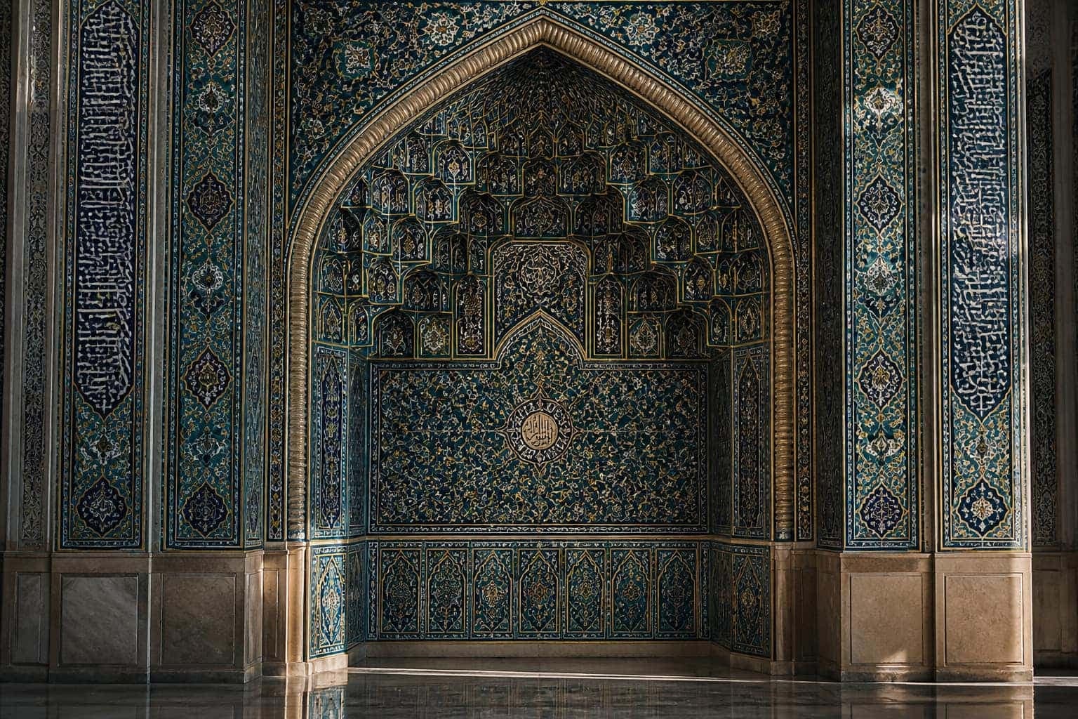 Mosque mihrab niche with geometric tilework